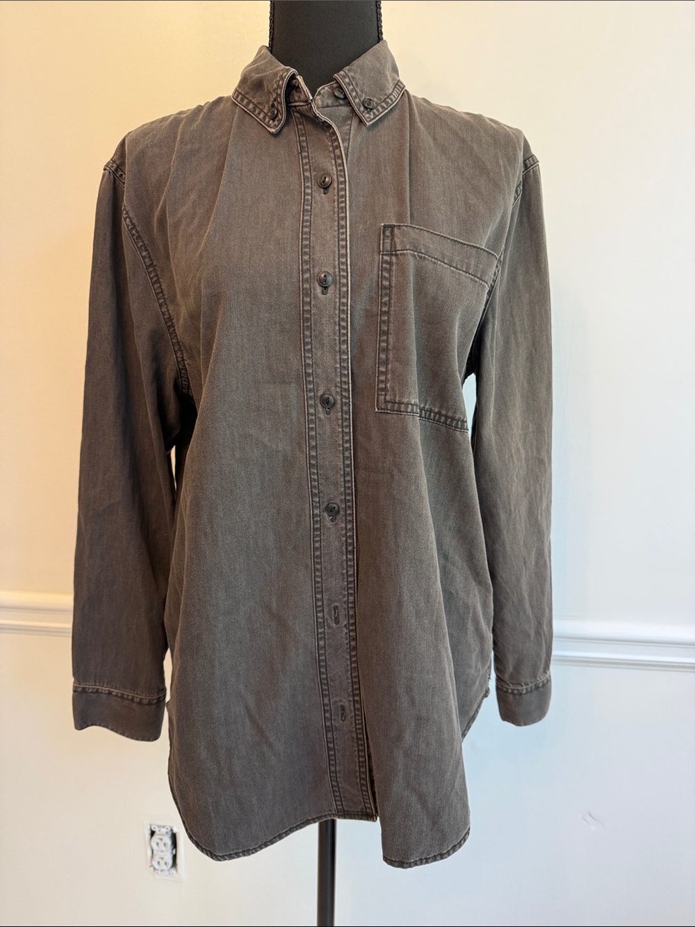 NWT Madewell Denim Washed Gray Lightweight Loose Fit Button-Down Shirt S